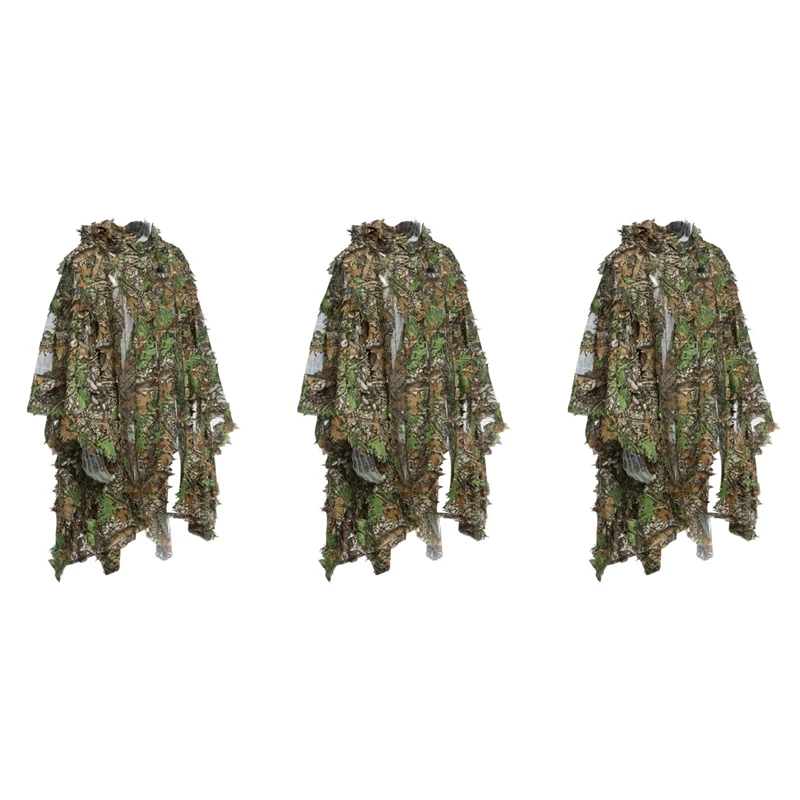 

3X Camo 3D Leaf Cloak Yowie Ghillie Breathable Open Poncho Type Camouflage Birdwatching Poncho Suit