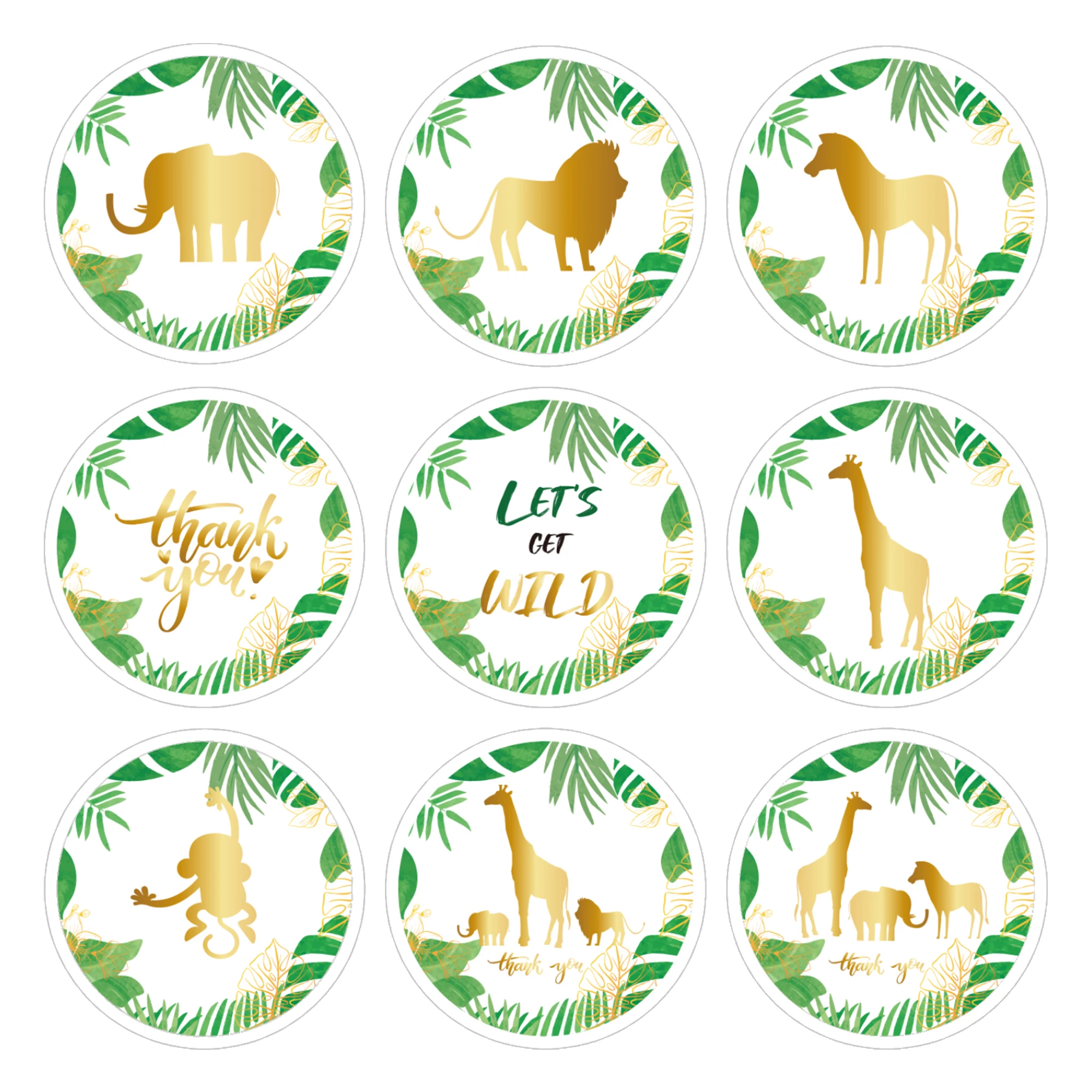 

KK176 180pcs Cartoon Jungle Animals Wild ONE First Birthday Party Stickers Gift Bags Sealing Labels Baking Souvenir Supplies