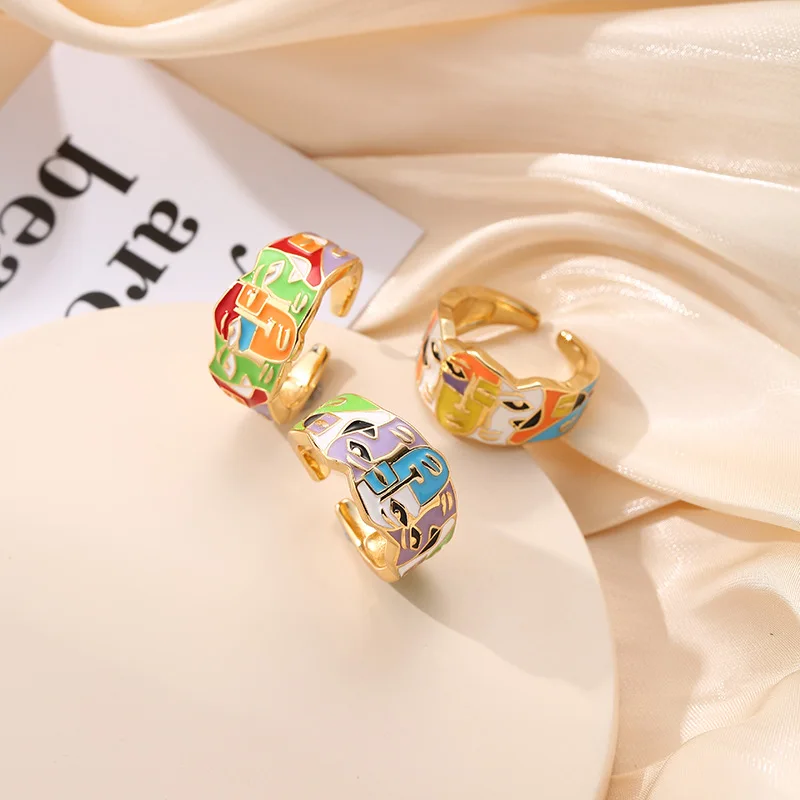 

New Trend 2023 Open Rings For Women Light Gold Color Adjustable Colourful Ring Fashion Luxury Designer Jewelry