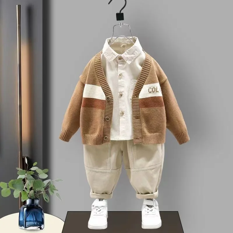 

Kids Clothes Boys Spring Korean Set For Baby Boys 2024 New Clothing Set Sweater Shirt And Pants 3PCS Children Sport Suit Outfits