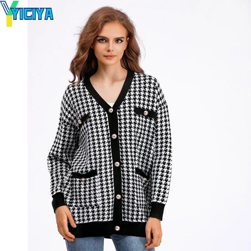 

YICIYA Cardigan Womens Clothing Knitwears high street V-Neck Knitted Cardigan y2k long sleeve tops Sweaters winter clothes women