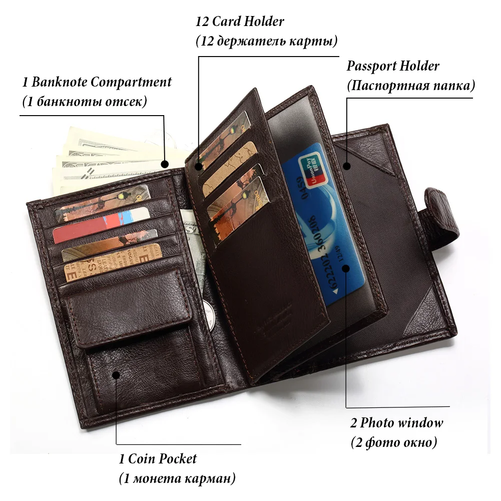 Genuine Leather Men Passport Cover RFID Blocking Credit Card Holder Fashion Wallet Large Capacity Bank Document Cover For Women
