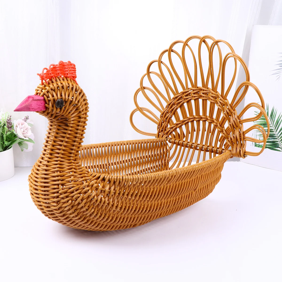 

Basket Storage Woven Rattan Wicker Bread Turkey Fruit Baskets Organizer Serving Home Straw House Shaped Chickenegg