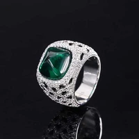 new fashion trend s925 silver inlaid 5a zircon emerald sapphire sugar tower fanghao inlaid ring full of diamonds ladies