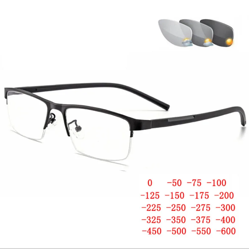

Photochromic Eye Glasses Men Women Half Frame Finished Myopia Glasses Students Short Sight Eyewear 0 -0.5 -1 -1.25 -1.5 -1.75 -6