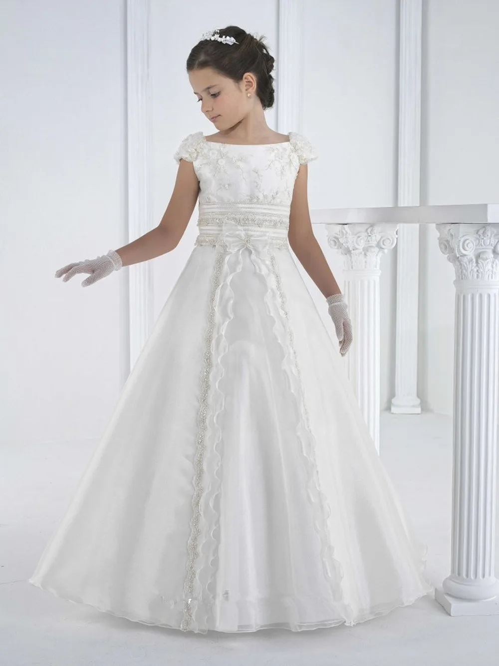 

White And Ankle-Length Flower Girl Dresses Lace First Communion Dresses For Girls A-line Style Vestidos De Comunion