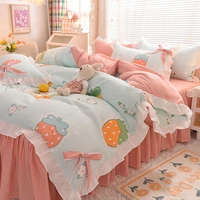 bedding four piece set spring and autumn brushed pastoral style bed sheet quilt cover bedspread student three piece set
