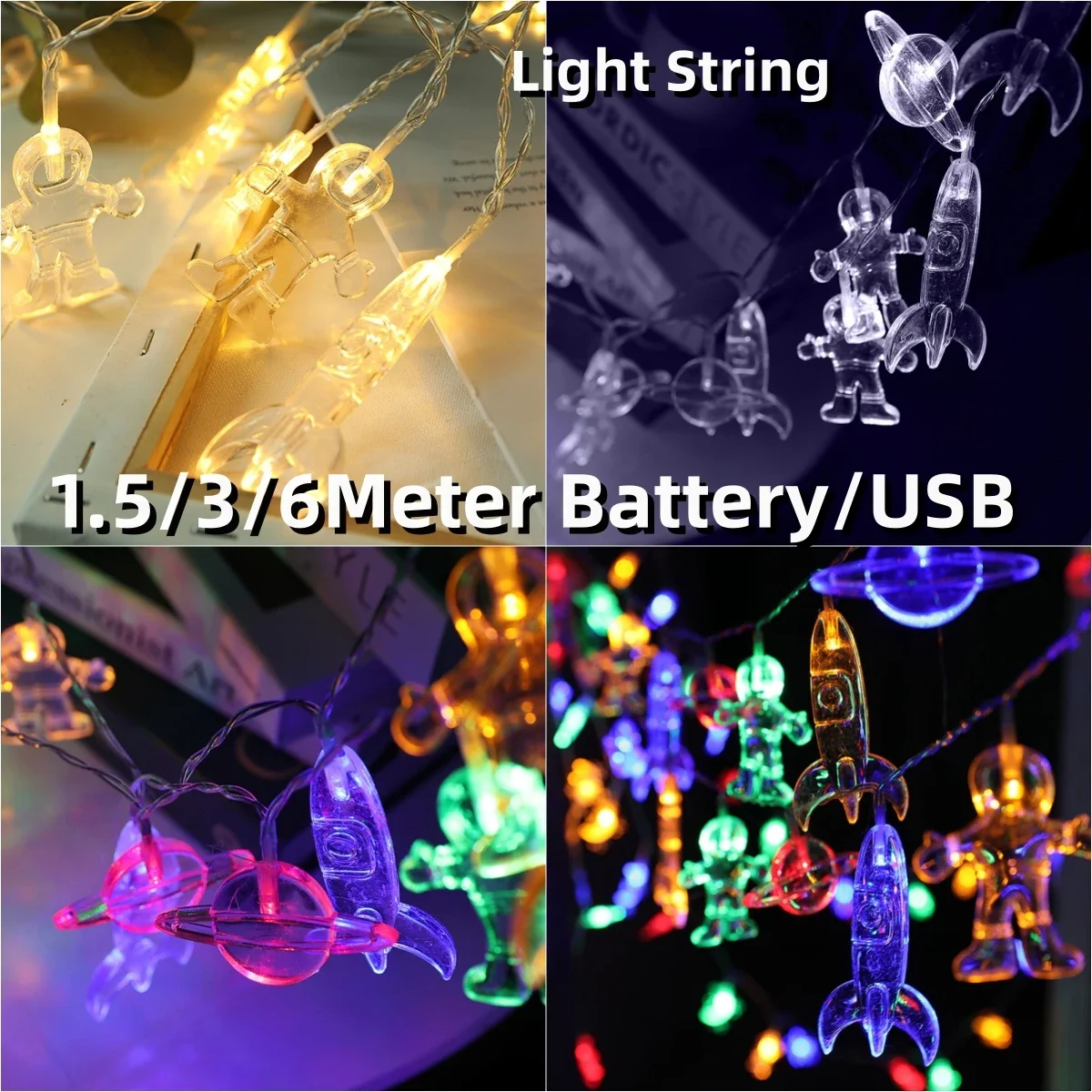 

1.5m/3m/6meters 40Leds Astronaut Rocket Planet Light String Space Galaxy Light for Child Birthday Christmas Party Homer Decor