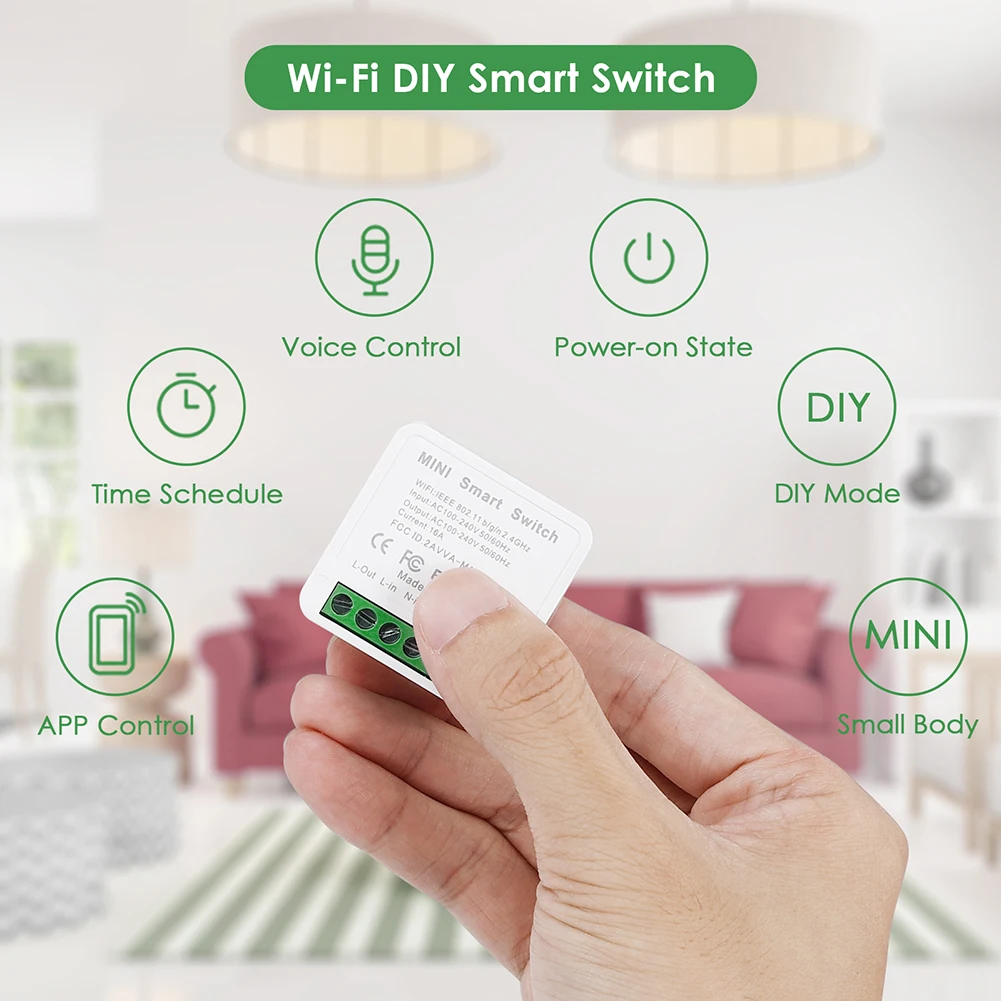 

Умный мини-выключатель с поддержкой Wi-Fi, 16 А