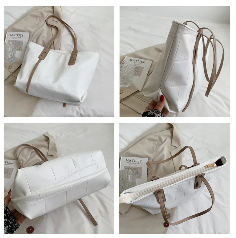 Women Casual Big Bags Large Capacity Ladies Bags Fashion Handbags Solid Color Leather Ladies Bags Designer Style Women's Bags