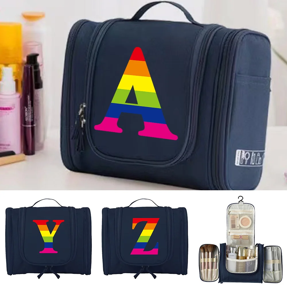 

MakeUp Bag Wash Pouch Women Hanging Cosmetic Bags Rainbow Letter Print Waterproof Handbag Travel Toiletry Organizer Make Up Case