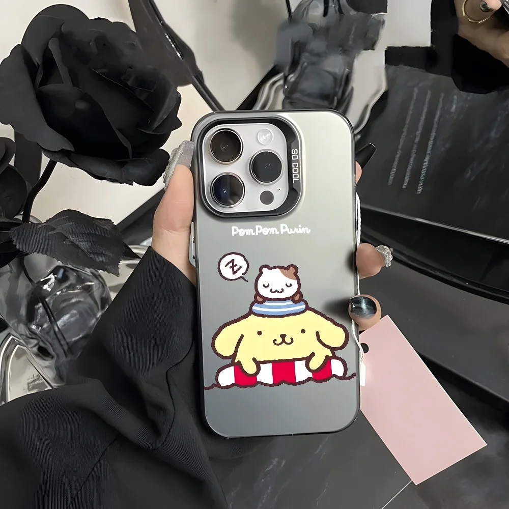 Чехол для телефона MINISO Saniro Pom Purin iPhone 16 15 14 13 12 11 Pro Max черный фиолетовый матовый