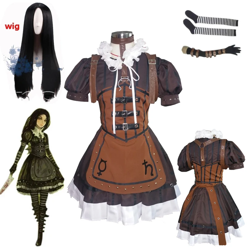 

New Alice Madness Returns Cosplay Costume Alice Steam Dress Outfit Halloween Party Costumes for Women Free Shipping