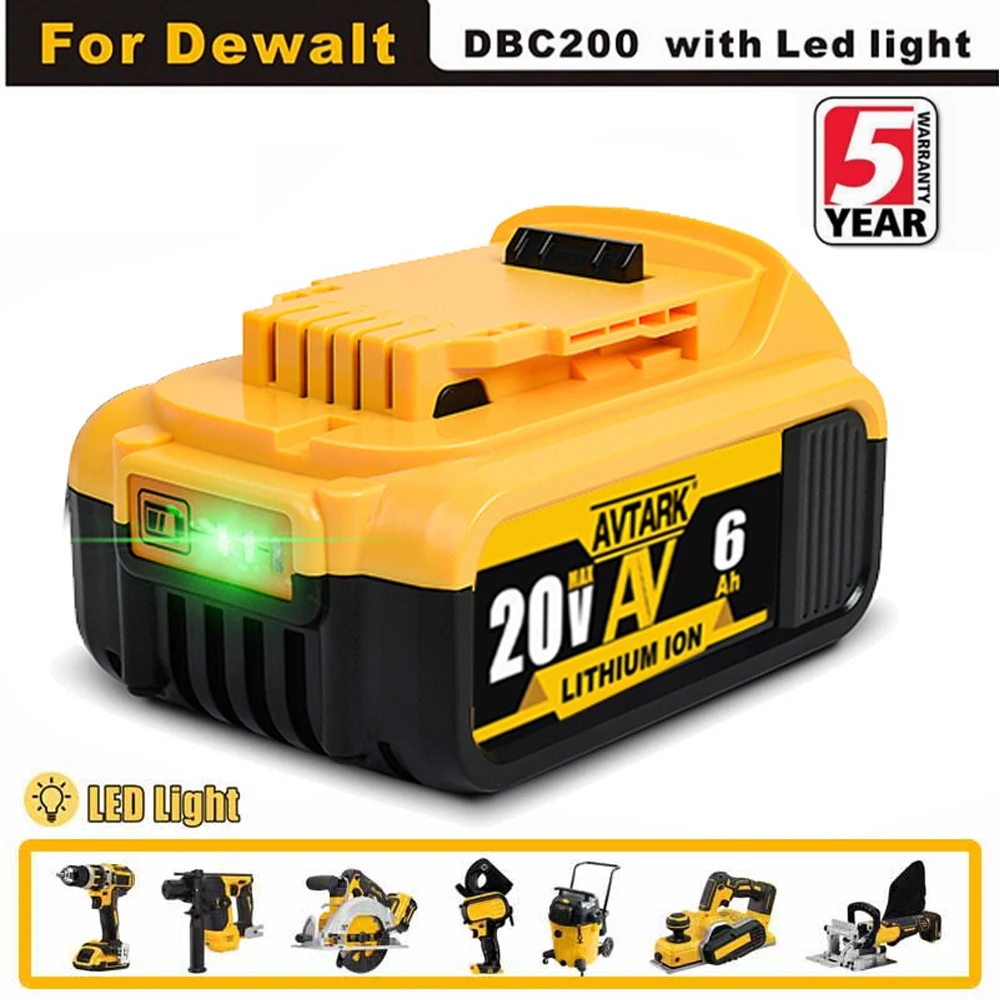 

Сменный аккумулятор для Dewalt DCB200, 20 в, 6,0 Ач/8,0 Ач/12,0 Ач, совместимый с инструментами Dewalt 18 В/20 в, аккумулятор и зарядное устройство