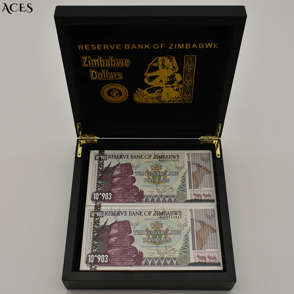 

200pcs Zimbabwe Paper Money One Tricentillion Dollars Box Collection 903zeros Fluorescent Money Serial Number Giraffe Banknotes