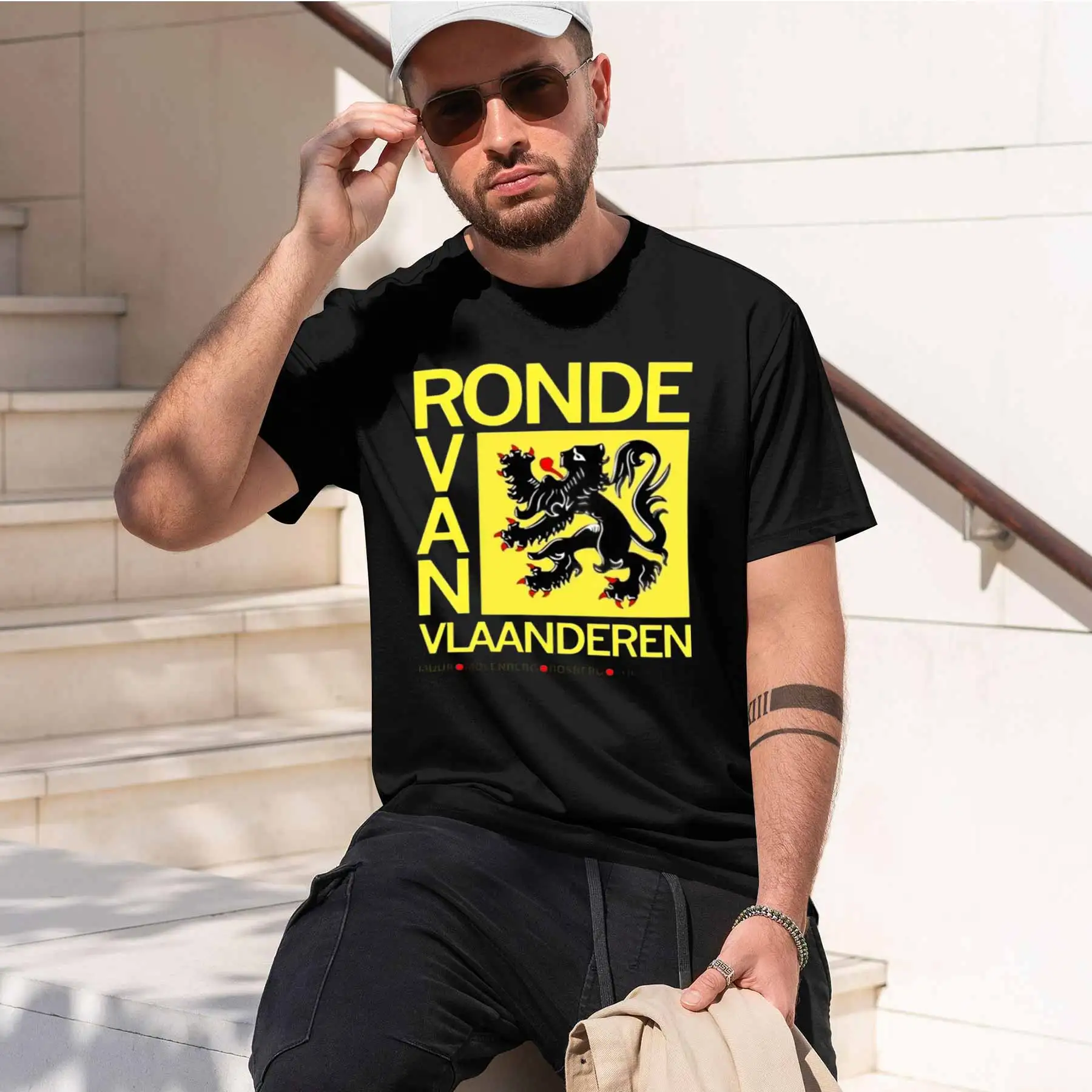 Фото Новая футболка с принтом 2026 года: Мужская велосипедная футболка Ronde Van Vlaanderen с классическим принтом флеммасского льва, повседневный топ с коротким рукавом №1