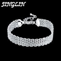 jinglin 925 sterling silver bracelets for women exquisite fashion weaving chain fashion wedding party christmas gifts jewelry