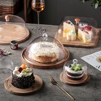 square round wooden cake pan hotel restaurant bread pan household glass cover display tray fruit plate tableware kitchen utensil
