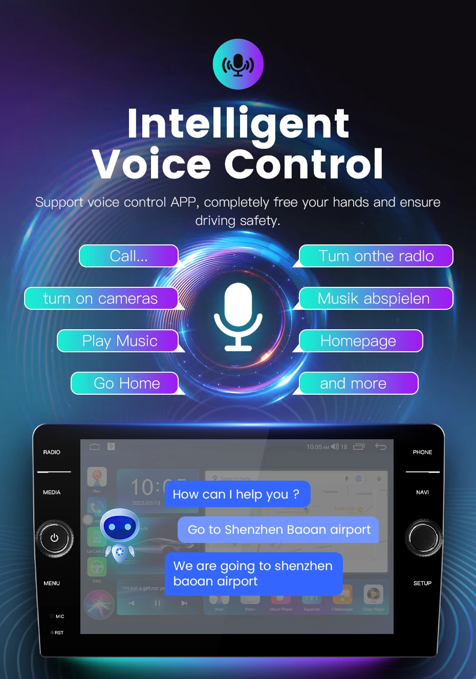 

BT/TT интеллектуальное Голосовое управление языком