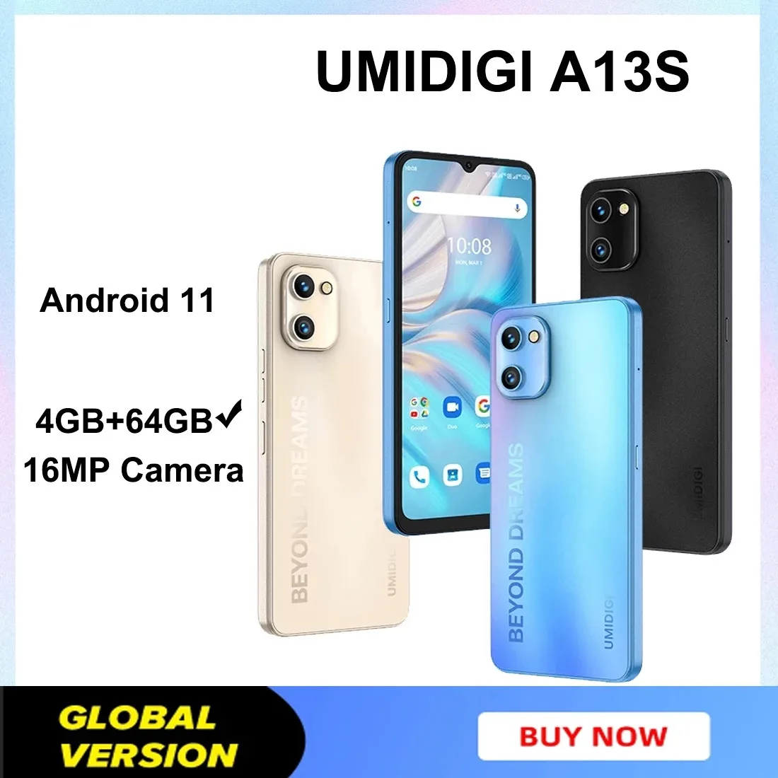 Global Version UMIDIGI A13S 6.7 inch 4GB+64GB Android 11 4G Mobile Phone 16MP Camera 5150mAh Battery Face Unlock Smartphone