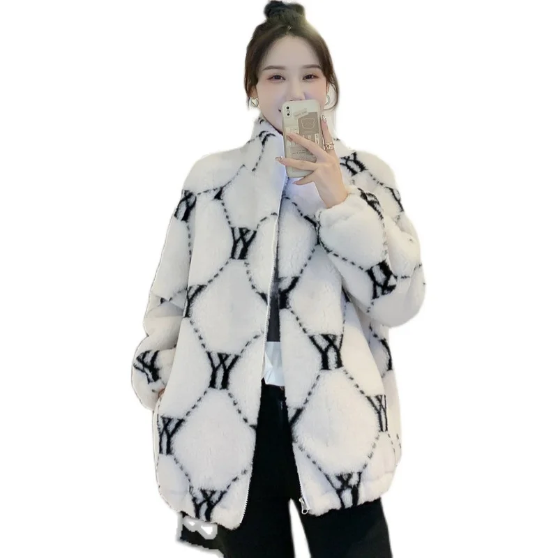Fur Integrated Lamb Wool Coat Women's Winter High-Grade Zipped Cotton-Padded Long Sleeve Jacket Thickened Imitation Fur Coat