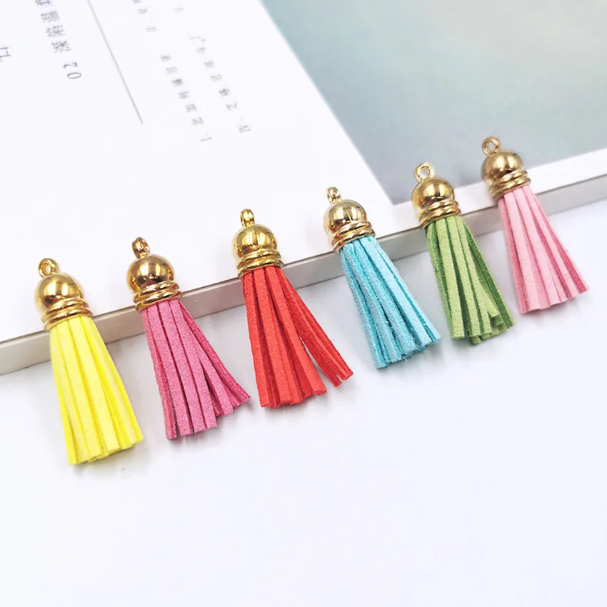 

20 Pcs 38mm Gold Suede Faux Leather Tassel For Keychain Cellphone Straps Jewelry Summer DIY Pendant Charms Finding