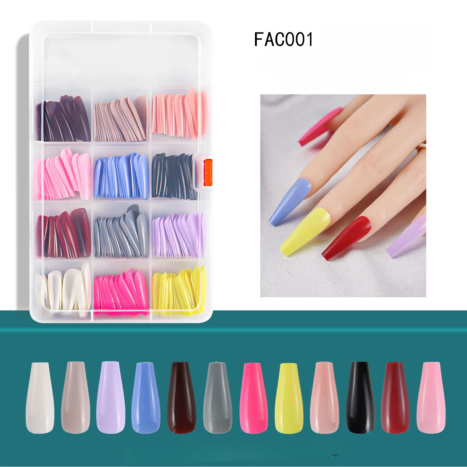 

288Pcs Solid Mix Color Matte Long Coffin Square Fake Nails Tips 12 Grid Press On Ballerina Fake Nails French Manicure Nail Art