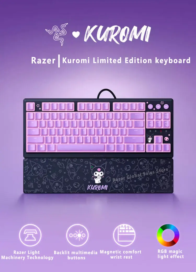 Клавиатура Razer Sanrio Kuromi Edition Ornata V3 игровая RGB клавиатура без клавиш с подсветкой
