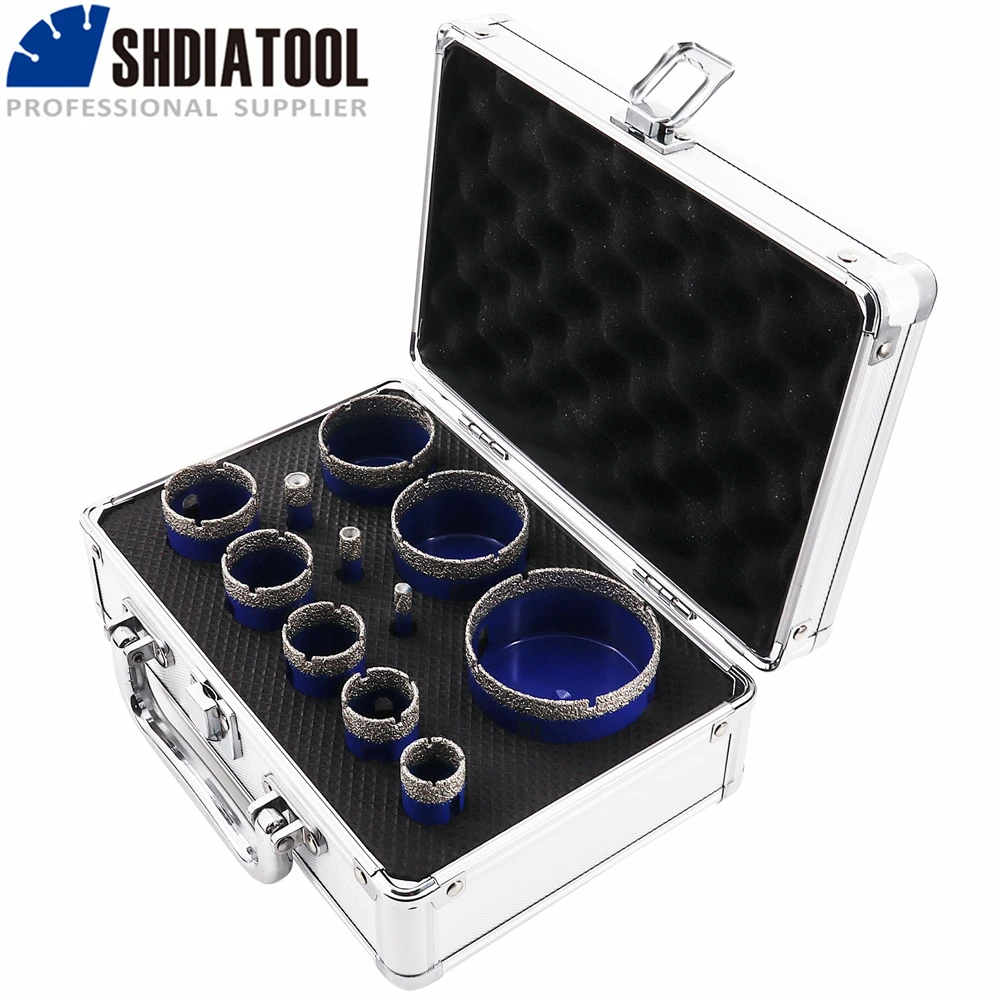 SHDIATOOL 11pcs/Box Diamond Drill Core Bis 6/8/10/20/25/28/32/35/45/50/65mm Diamond Tool Kit Tile Marble Triangle Shank Crowns