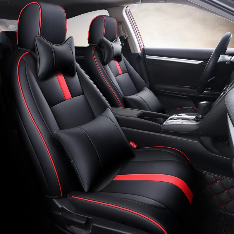 

Special Fit Full Set Original Car Seat Covers For Honda Civic 2016 -2018 , 2020 -2021 Waterproof Leatherette Styling (Black Red)