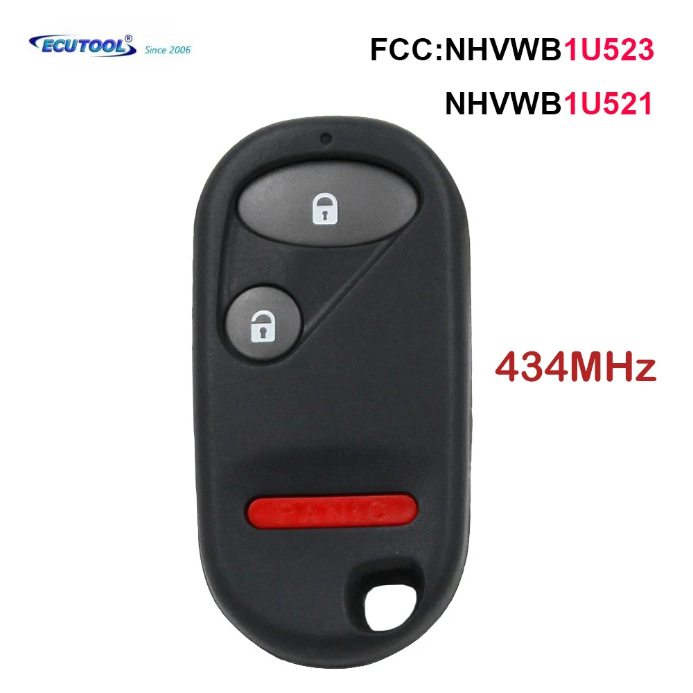 

ECUTOOL 2+1/3 Buttons 434MHz Remote Control Car Key For Honda Civic Pilot 2001 2002 2003 2004 2005, Fob NHVWB1U523 NHVWB1U521