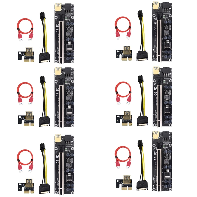 

6Pcs PCI-E Riser 009S Plus Card PCIE PCI E Extender GPU X16 USB 3.0 To 6Pin Adapter Cable Riser For Video Card Mining