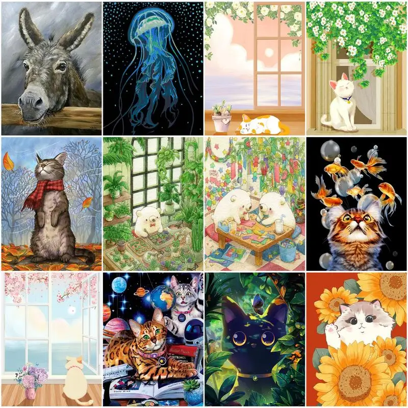 

CHENISTORY Interior Painting By Numbers Cartoon Animals Handpainted Pictures By Numbers Animal Painting Number For Adults