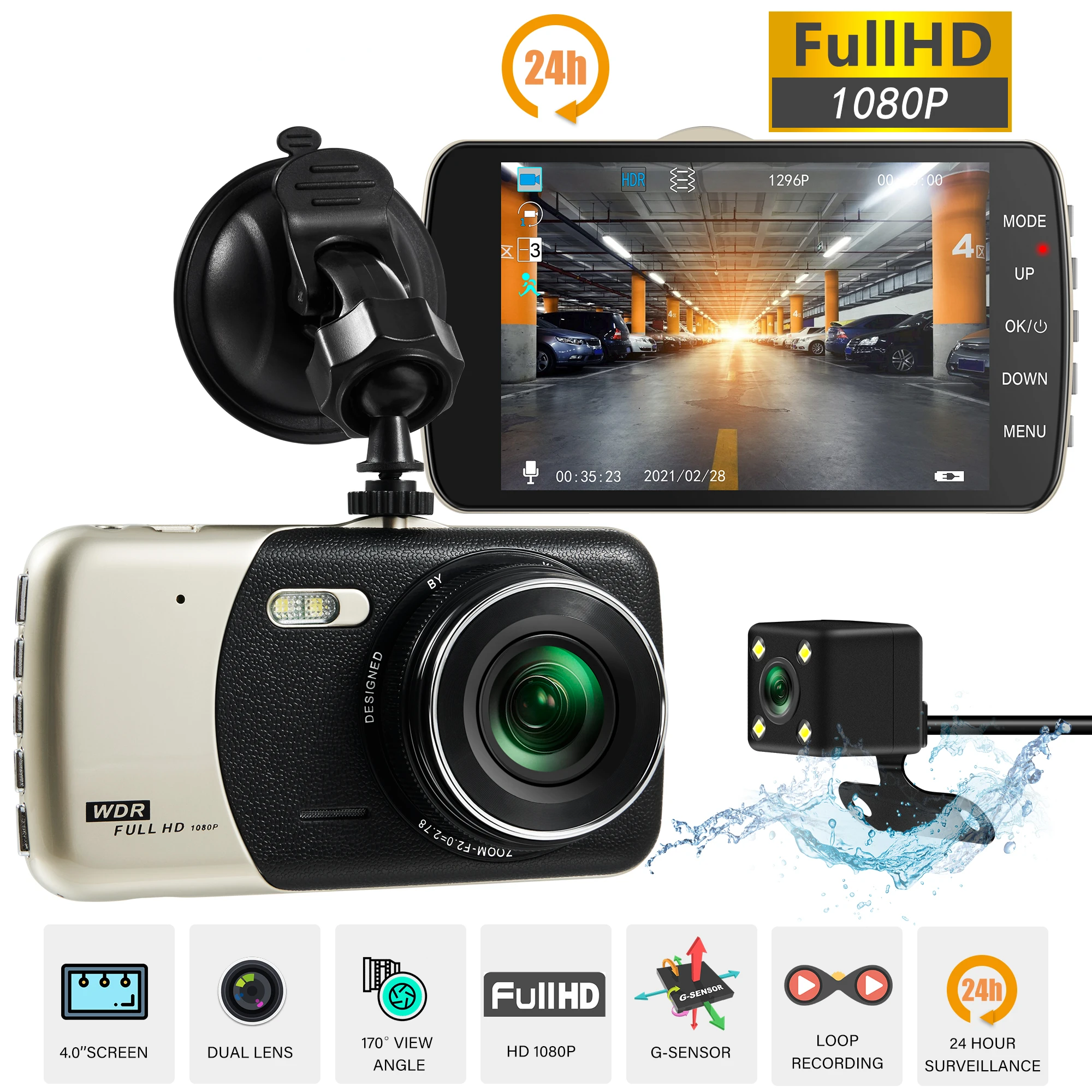 

4.0In IPS Dual Lens Car Camera Auto DVR Camcorder Cars 24H Parking Video Recorder Dash Cam Full HD 1080p Black Box Dvrs Carcam