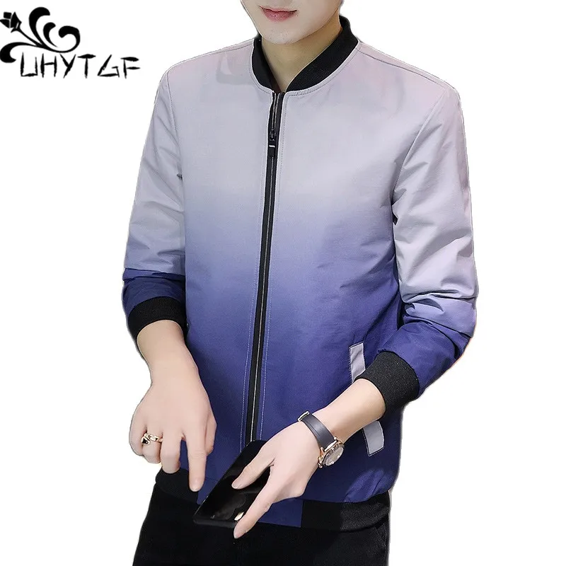 

UHYTGF M-4XL Jackets For Men Fashion Youth Matching Color Slim Spring Autumn Coat Male Stand Collar Casual Thin Outewear Men 287