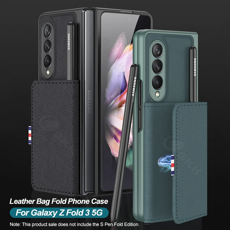 

GKK Luxury Leather Bag Case For Samsung Galaxy Z Fold 3 5G With Card Cash Slot Pen Clasp Phone Cover For Samsung Z Fold3 5G Case