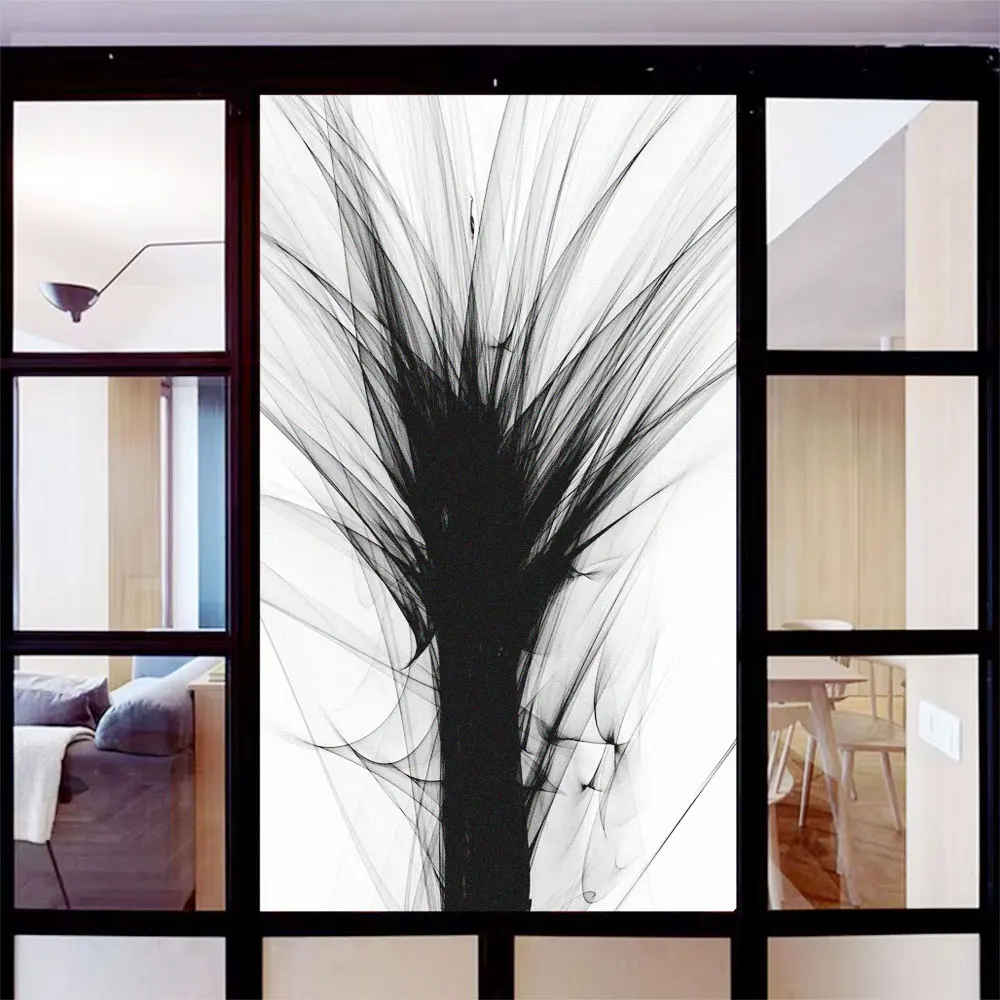 

Window Privacy Glass Filme Art Tree Pattern Frosted Glue-Free Glass Sticker Sun Blocking Static Clings Window Door Film