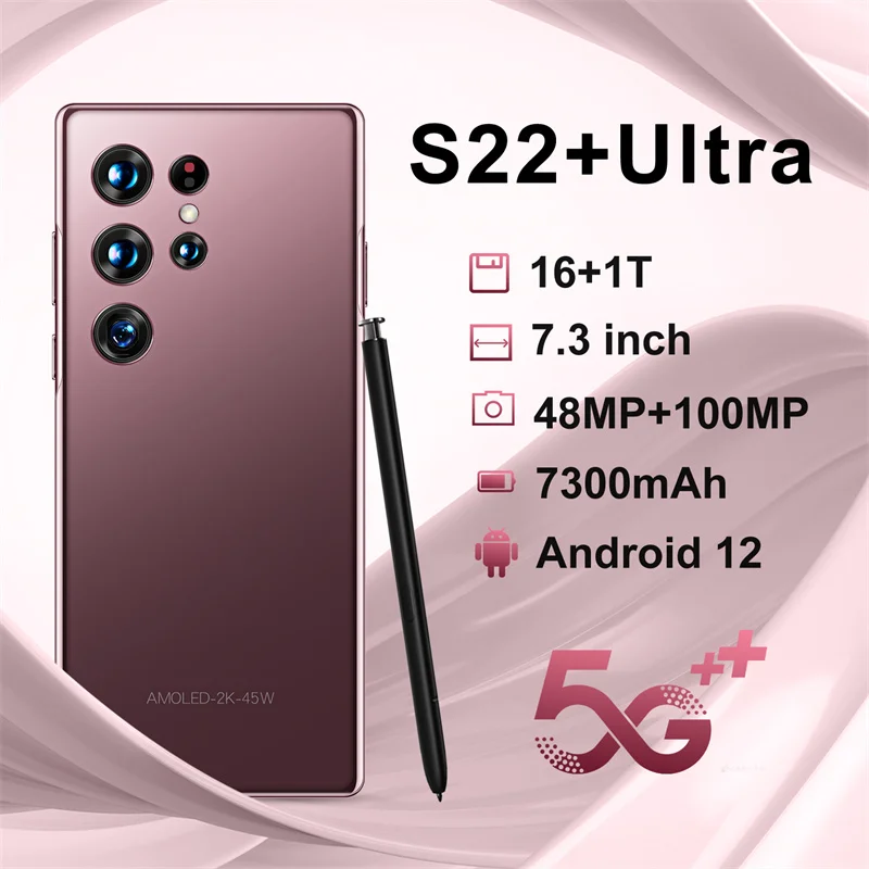 2022 New S22 Ultra 7.3 Inch Smartphones 16GB+1TB 7300mAh 4G/5G Network Phone Dual SIM Android Phones Global Version Mobile Phone