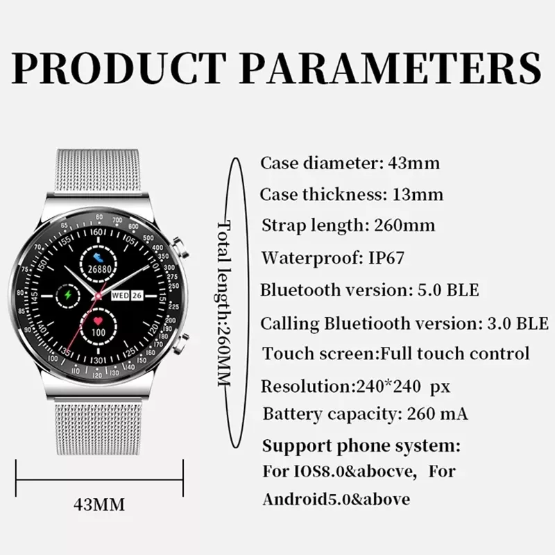 Смарт-часы LIGE мужские с поддержкой Bluetooth 1 Гб ПЗУ |