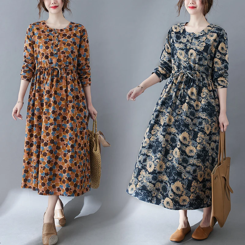 

Linen Spring Long Cotton Women Dress New 2023 Indie Folk Vintage Floral Print Loose Vestidos Ladies Elegant A-Line Dresses
