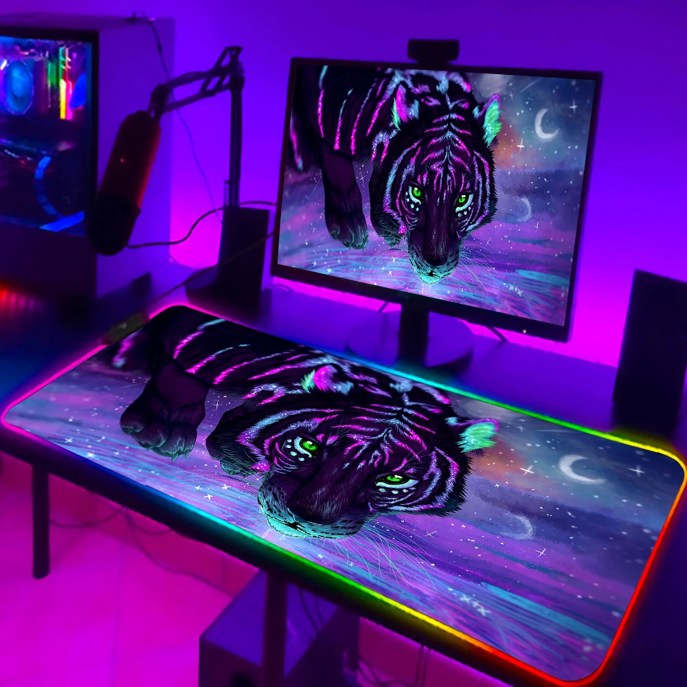

Tiger Mouse Pad Led Large Size Starry Sky RGB Gaming Mouse Pad Anti-Slip Rubber Base Computer Keyboard MousePad For Computer PC