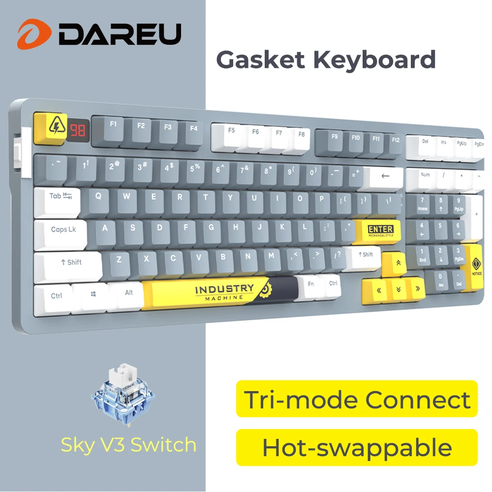 dareu tri mode mechanical keyboard 98 keys sky blue switch rgb backlight gaming keyboards pbt keycaps gasket structure gamer kb free global shipping