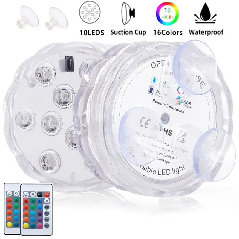 

Погружная Светодиодная лампа RGB с дистанционным управлением, подводная лампа с питанием от батарейки для улицы и сада, каркал для украшения интерьера, 10 светодиодов
