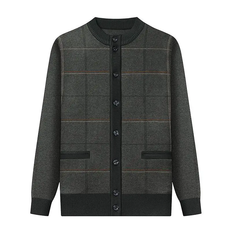 

European Brand Plaid Knitted Cardigan Men's Spring and Autumn New Fashion Korean Style High End Casual Sweater Thick Coat G39