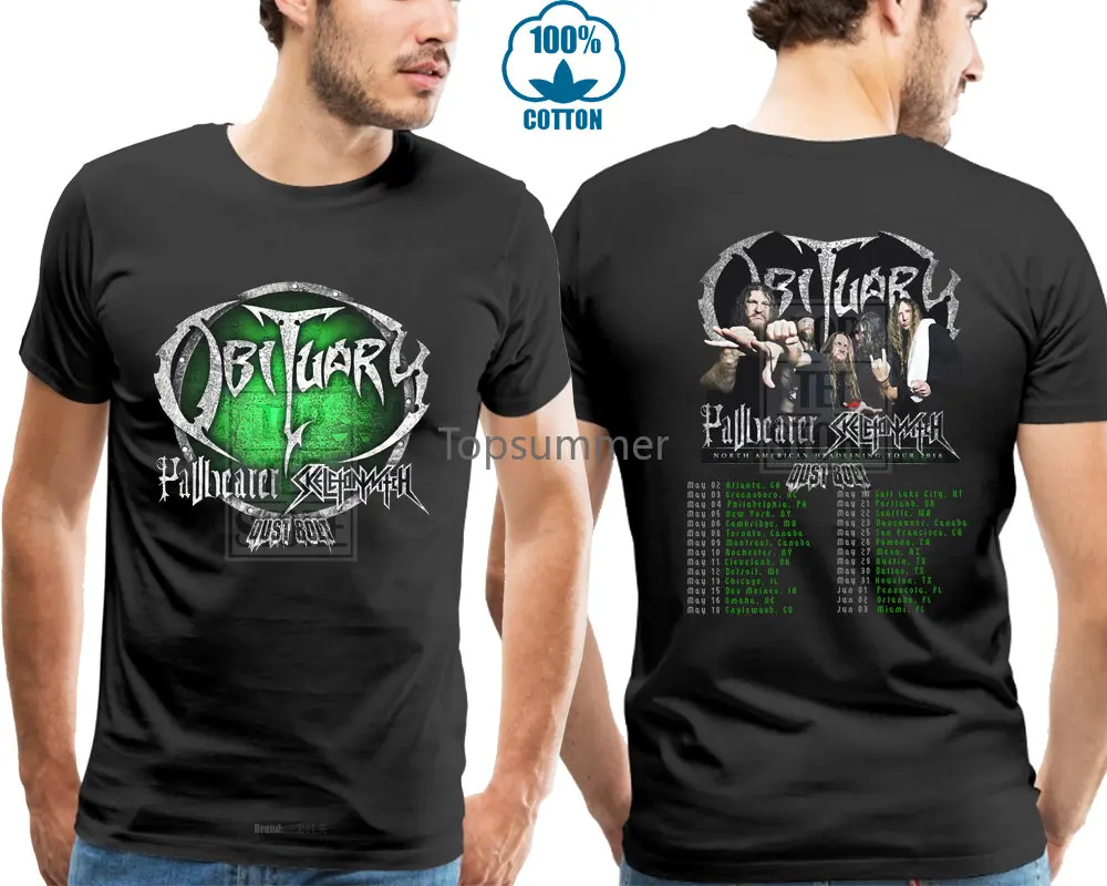 

Новинка, футболка Obituary Pallbearer Skeleton Witch North Usa Tour 2018, размер S 4Xl