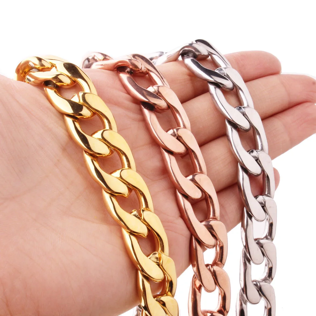 

15mm Gold Chain Necklace Stainless Steel Silver NK Link Chains for Women Men