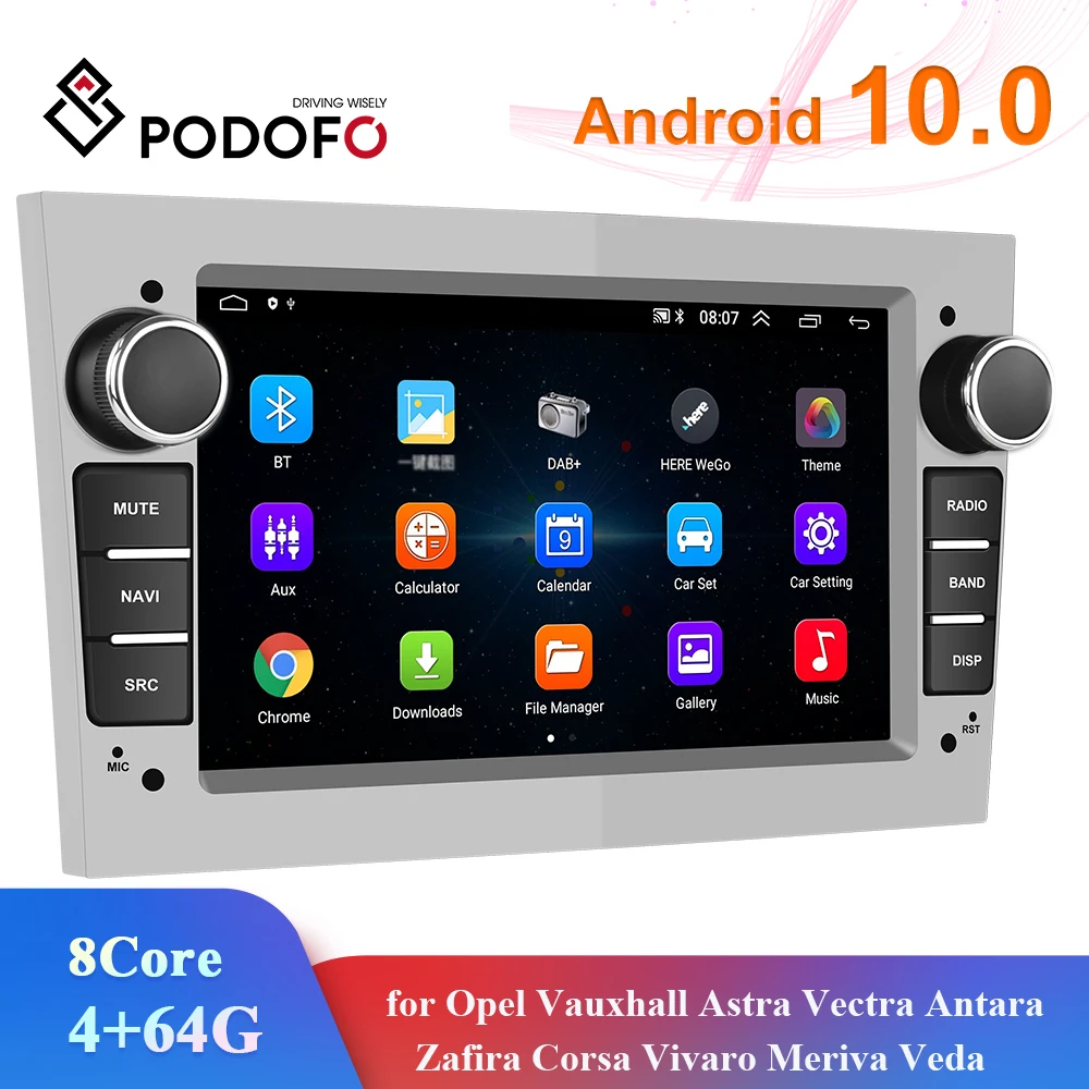 Podofo 4G 64G Android 10 2 Din Car Radio GPS CARPLAY for Opel Astra H J 2004 Vectra Vauxhall Antara Zafira Corsa Vivaro Meriva