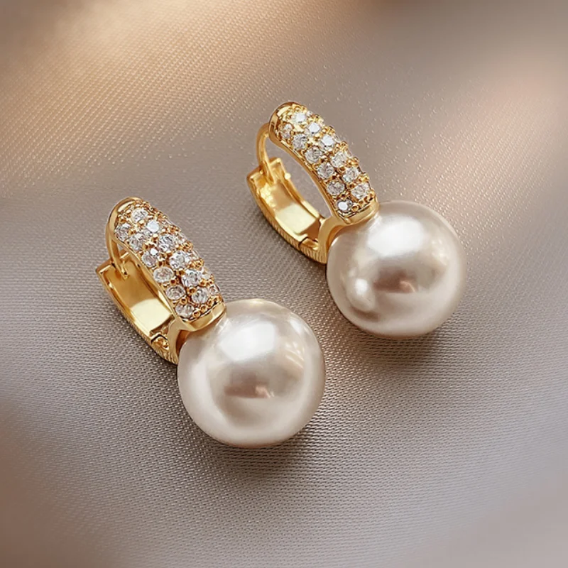Женские серьги-подвески с искусственным жемчугом и цирконом