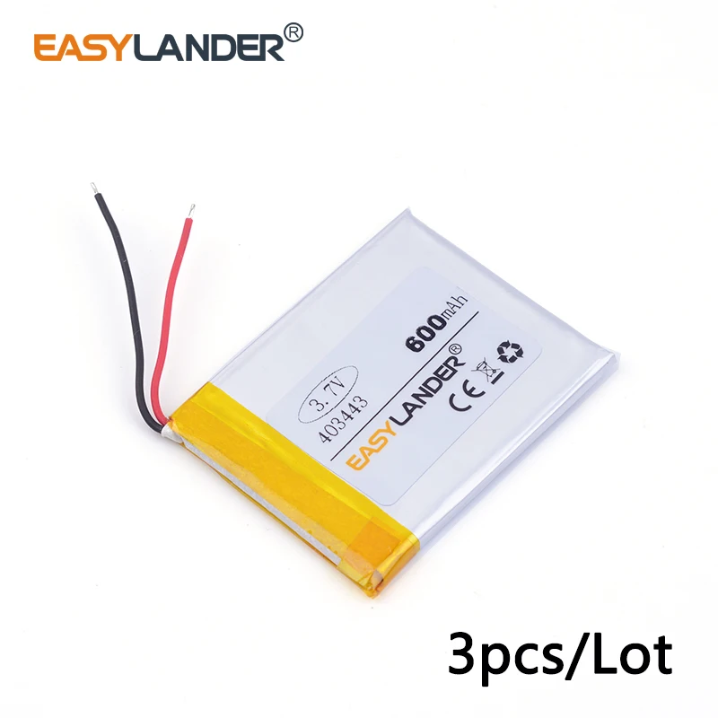 

3 шт./лот 3,7 в литий-ионная полимерная аккумуляторная батарея 403443 600 мАч для Mp3 MP4 MP5 GPS PSP mobile bluetooth Watch PDA