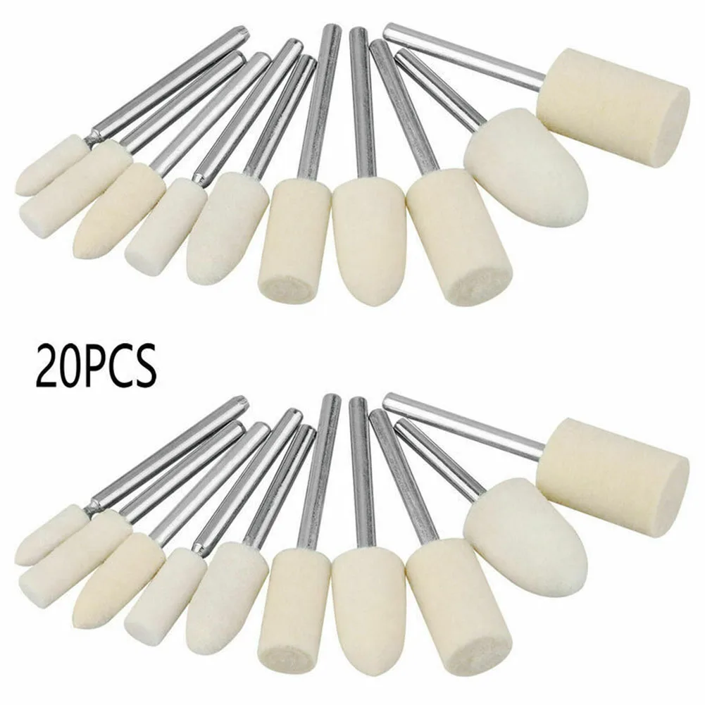 

20pcs Grinder Head Bits Wool Felt Polishing Buffing Metals Jade Craftwork Electric Rotary Tool Pad Jewelry Drill Accessory